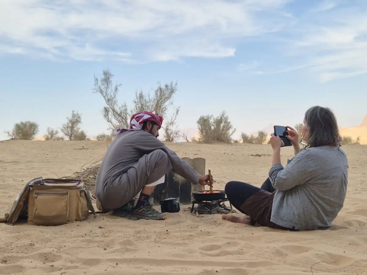 Bedouin lunch prepared during a horse riding tour in Wadi Rum